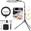 FEIFANTEAM 19 LED Ring Light Luce Anulare Kit con Stativo, Specchio e Supporto per Telefono per La Fotografia in Studio, Ritratto, Selfies, Live Streaming, Registrazione Video, Trucco di Bellezza