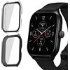KeeFos 2 Pezzi Cover Compatibile con Amazfit GTS 4, PC Custodia Protettiva con Vetro Temperato Pellicola Protettiva, Integrato Sottile Cover per Amazfit GTS 4 - Trasparente+Nero