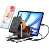 SwanScout Stazione di ricarica 5 in 1 per dispositivi Samsung, Caricatore wireless per serie Samsung S25/S24/S23, Galaxy Watch Ultra/8/7/6/5/4, Galaxy Buds, per Galaxy Tab/iPad/Switch, Modello 901S