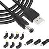 GINTOOYUN Cavo di alimentazione da USB 2.0 a CC Cavo di ricarica universale da USB 2.0 a CC 5,5 mm x 2,1 mm 5 V con 10 tipi di connettori per telefoni cellulari,altoparlanti,router,ecc(60,2 pollici)