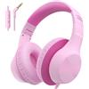 EarFun K3 Cuffie per Bambini, Over-Ear con Microfono, Limite di Volume Sicuro 85/94dB, Suono Stereo HD, Jack da 3,5 mm, Cuffie Cablate Pieghevoli per Scuola/Viaggi/Bambini/Bambine/Tablet/iPad, Rosa