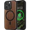 kwmobile Cover per Apple iPhone 16 PRO Cover Legno - Custodia per Smartphone con Paraurti in TPU - Compatibile con MagSafe - Marrone Scuro/Nero Legna