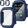 Suoman 2 Pezzi Custodia per Apple Watch SE 3/2/1 /Series 6 5 4 44mm Pellicola Protettiva Impermeabile HD Ultra Sottile Vetro Temperato Cover Resistente Graffi PC Protezione,Blu&Blu,44mm