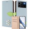 MOJIA Custodia a Portafoglio per Doogee Note 56 / Note 56 Plus/Note 56 Pro, Cover in Pelle PU Flip con Fiore e Chiusura Magnetica Foglia, Slot Carte, Funzione Stand.-Blue
