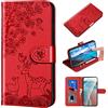 Bartern Cover per Apple iPhone 7 iPhone 8 iPhone SE 2020,Cervo Sika Fiore Goffratura PU Pelle Custodia Protettiva Carino Elk Portafoglio Flip Case con Slot per Schede e Magnetica Supporto,Rosso