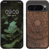 kwmobile Custodia Compatibile con Google Pixel 9 PRO XL Cover - Back Case in Legno con Bumper in Silicone TPU - Sole Indiano Marrone Scuro