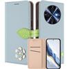 MOJIA Custodia a Portafoglio per Oukitel C5, Cover in Pelle PU Flip con Fiore e Chiusura Magnetica Foglia, Slot Carte, Funzione Stand.-Blue