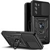 ESTH® Custodia per Motorola Edge 30 Pro con Custodia per Fotocamera Scorrevole e Supporto ad Anello [Cover Paraurti Compatibile con Supporto Magnetico per Auto], Nero