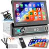 Hikity Autoradio 1 din con Schermo a Scomparsa, 7Pollici Touchscreen Auto Radio Stereo 1 Din a Scomparsa con Bluetooth Radio FM TF USB Tipo-C Mirror Link Telecamera Posteriore Controllo del Volante