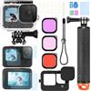 ShipeeKin Kit di accessori per Gopro Hero 12 11 10 9 custodia impermeabile | maniglia galleggiante pellicola di vetro filtro rosso silicone protettivo con copertura lente inserti antiappannamento
