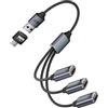 QIANRENON Cavo di prolunga USB 2.0 3 in 1 1 1 in 3 USB 2.0 maschio a 3 femmina, 480 Mbps 5V3A, con adattatore da A a C estendere a cavo da tipo C maschio a 3 USB femmina, per la ricarica del