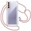 XTCASE Cover con Cordino per Samsung Galaxy S21 Plus / S21+ 5G, Custodia Trasparente con Collana Tracolla Laccio Collo Ultra Sottile Morbido TPU Silicone Antiurto AntiGraffio Case, Oro Rosa
