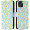 32ndShop 32nd Serie Floreale 3.0 - Custodia a Portafoglio in Pelle PU per Apple iPhone 15 (6.1), Case con Slot per Sched di Blocco RFID, Chiusura Magnetica e Supporto integrato - Margherita Blu
