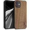 kwmobile Custodia Compatibile con Apple iPhone 12 mini Cover - Protezione in Legno per Smartphone - Back Case con Bumper in Silicone TPU - marrone scuro