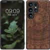 kwmobile Custodia Compatibile con Samsung Galaxy S25 Ultra Cover - Back Case in Legno con Bumper in Silicone TPU - Sole Indiano Marrone Scuro