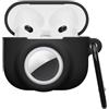 kwmobile Custodia 2 in 1 compatibile con Apple AirPods 3 e AirTag - Cover Cuffie Bluetooth - Protezione in Silicone con Moschettone - nero