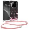 kwmobile Custodia Compatibile con Xiaomi Redmi Note 14 Pro 4G Cover - Back Case in Silicone TPU - Protezione Smartphone con Cordino - rosa/marrone scuro/trasparente