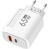 OPAX51 Caricatore USB C e USB A da 65 W compatibile universale, adattatore di alimentazione tipo A e C PD 3.0 PPS compatibile con tutti i cellulari e trablet di tipo C o A colore bianco 51CH019bianco