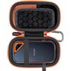 RAIACE Custodia rigida compatibile con SanDisk Extreme PRO 1TB / 2TB / 250GB / 500GB Extreme Portable SSD, borsa di trasporto con cerniera arancione.-Nero (Fodera Nera)