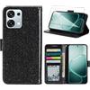 Wanglaism Custodia per OPPO A6 Pro 5G, con 1 confezione di protezione dello schermo in vetro temperato, OPPO A6 Pro 5G Flip custodia in pelle del telefono con supporto per schede(Nero)