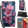PHINIENLAND Cover per Xiaomi Redmi Note 13 Pro 4G custodia portafoglio Fiori | 3 scomparti carte, 1 tasca banconote, Chiusura magnetica, Supporto, Pelle PU flip cover per Xiaomi Poco M6 Pro