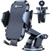 VICSEED Supporto per telefono da auto, 3 in 1, per cruscotto e parabrezza, rotazione di 360 gradi, lunghezza braccio 15 cm, nero