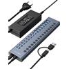 ACASIS Hub usb C 3.2 Alimentato,Usb hub alluminio 16 porte(8 porte USB-A 3.2 + 8 porte USB-C 3.2),96W ad alta potenza,10 Gbps,Dotato di interruttore Indipendente,pc laptop Chiavetta,disco,Ufficio