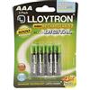Lloytron - Batterie AccuUltra NiMh ricaricabili, AAA 900mAh, confezione da 4