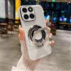 YANJIEER ESONG Trasparente Cover per Motorola Moto G15, Ultra Sottile Brilla Donne Case con Anello Ring Supporto Magnetica, Custodia Antiurto Silicone Bumper Cavalletto Shell Bianco