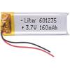 Liter energy battery Batteria 601235 LiPo 3.7V 160mAh 0.592Wh 1S 5C Liter Energy Battery per l'elettronica Ricaricabile Telefono Portatile Smartwatch Orologio GPS - Non adatto per Radiocomando 37x12x6mm (160mAh|601235)