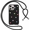 Foonary Cover con Cordino per Apple iPhone 16 Pro 6,3, Custodia con Laccio Collana Tracolla Aesthetic Disegni Morbido Antiurto TPU Necklace Regolabile Protettiva Corda Case per iPhone 16 Pro, Cuore