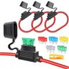 Aiqeer 3 Pezzi 32V Medio In-Linea Portafusibili, Impermeabile Portafusibili a Lama Auto con 16 AWG Cavo, 0 10 Pezzi Fusibili a Lama Standard e Estrattore di Fusibili