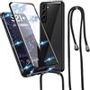 OVANN Collana Staccabile Cover per Samsung Galaxy S21+ S21 Plus Magnetico Adsorbimento con Anti Separato Cordino Custodia, 360 Protezione Alluminio Telaio Doppio Trasparente Vetro Cinghia Case