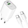 4-Ok Caricatore USB Rapido 3.4A Caricatore di rete 220 V compatibile con Apple, Samsung, Xiaomi, Huawei, con cavo USB-C a Tipo C. (2 porte USB 20 W (Tipo C + USB) + cavo di tipo C)