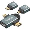 NFHK 3pcs/set Micro & Mini HDMI to HDMI-compatible 1.4 Female 2-in-1 Combo Adapter 4K@60hz