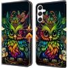 BOLELAW Custodia a libro per Samsung Galaxy S25, con chiusura magnetica, funzione leggio, scomparto per carte di credito, in pelle PU, per Galaxy S25, gufo colorato