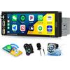 CAMECHO [WIRELESS] CAMECHO Radio 1 Din Carplay con display IPS da 6,9", Vivavoce Bluetooth con Android Auto Mirror Link FM Dual USB/AUX/Type-C/MIC+ Telecamera di retromarcia