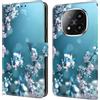 CLM-Tech Cover compatibile con Xiaomi Redmi Note 14 Pro Plus/Pro+ - Custodia a Portafoglio con Supporto e Scomparti per Carte di Credito - Fiori di Prugna blu
