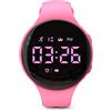 Focwony Orologio da fitness con LED non Bluetooth, contapassi digitale, con conteggio dei passi, distanza, calorie, cronometro, sveglia, ottimo regalo per bambini, ragazzi e Natale (rotondo,rosa)
