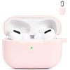 AKABEILA Cover AirPods Pro Silicone, Custodia AirPods Pro in Silicone, Compatibile con Apple AirPods Pro Cover Custodia Protettiva Air Pods Pro [LED Frontale Visibile] Moschettone Protettiva, Rosa