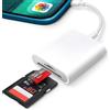 Oliveria Lettore Schede SD per iPhone Lettore Schede SD 2 in 1 con Doppio Slot Micro SD/TF, Adattatore Scheda Memoria Lettore Schede Fotocamera per iPhone 8/14/13/12, Plug And Play (A)