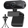 BENEWY Webcam con microfono e treppiede per PC, computer portatile da scrivania, webcam USB Plug and Play per conferenze, studio, zoom, Skype, webcam 1080P compatibile con Windows, Mac Android