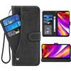 ELISORLI Compatibile con LG G7 ThinQ Custodia a portafoglio con cordino in pelle Flip Card Holder Stand Cover per cellulare LGG7 One G 7 Plus LG7 Fit LG7ThinQ 7G Thin Q G7+ G7thinq LGG7thinq Uomo-Nero
