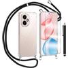 TTSWJBD Cover per Honor 400 5G e Vetro Temperato Custodia con Cordino Silicone Trasparente Morbida Cover Cellulare Girocollo Collana Necklace Protettiva Bumper Antiurto TPU Case, Nero