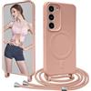 Galful Magnetica Custodia per Samsung Galaxy S25 Plus/S24 plus Case con Cordino Silicone Cover con Regolabile Collana TPU Antiurto Bumper AntiGraffio Antiscivolo Sottile Protettiva Case-Rosa scuro