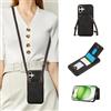 YANJIEER ESONG Cover Portafoglio per iPhone 16 con Cordino,Custodia A Libro In PU Pelle Flip Cover per Donna, Caso Case Tracolla Con Slot Per Schede,Magnetica,Supporto Nero
