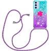 YAMCCCSE Custodia con Cordino per Samsung Galaxy A15 5G, Liquid Quicksand Cover con Collana Practical Stylish, Trasparente Silicone Glitter Liquido Antiscivolo Case per Cellulare Girocollo
