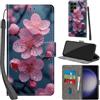 PHINIENLAND Cover per Samsung Galaxy S24 Ultra custodia portafoglio Fiori | 3 scomparti carte, 1 tasca banconote, Chiusura magnetica, Supporto, Pelle PU flip cover per Samsung S24 Ultra