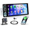VECHTEL 6,8 Autoradio 1 Din con Carplay Android Auto Wireless,Bluetooth Radio FM con touchscreen IPS,inchiostro a specchio,EQ,WiFi Navi GPS,USB/Type-C,autoradio con schermo/comandi al volante