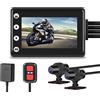 VSYSTO Moto Dash Cam, HD 1080P Doppia Fotocamera anteriore e Posteriore, Schermo LCD da 3.0 Pollici Fotocamera per moto, 140 ° grandangolo Videocamera sportiva impermeabile, GPS, WiFi, G-Sensor, WDR